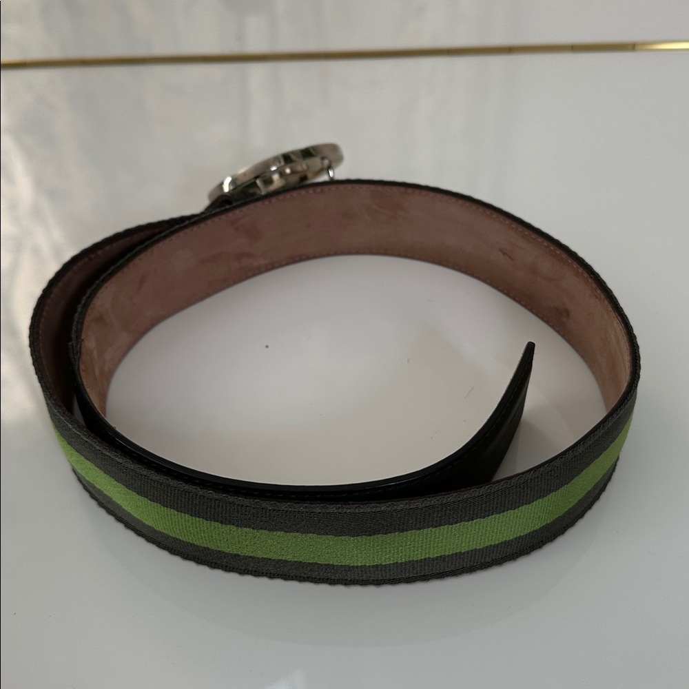 Authentic Gucci Green Canvas & Leather Belt with  Silver GG Buckle - Picture 11 of 11